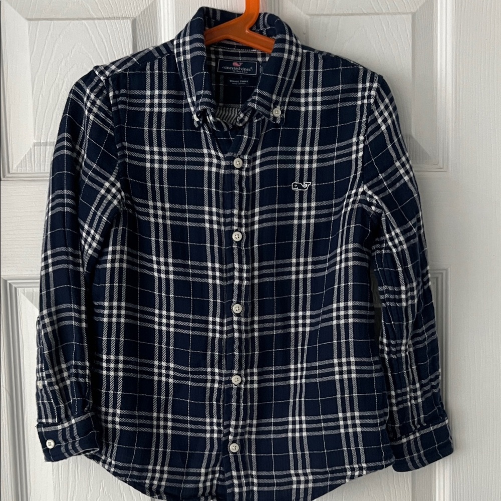 Vineyard Vines Boys size 6 Navy Plaid Button-Up Shirt